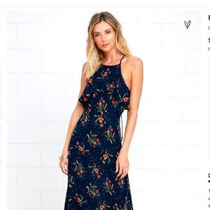 Lulu's Petal Wishes Navy Blue Floral Print Maxi Dress
